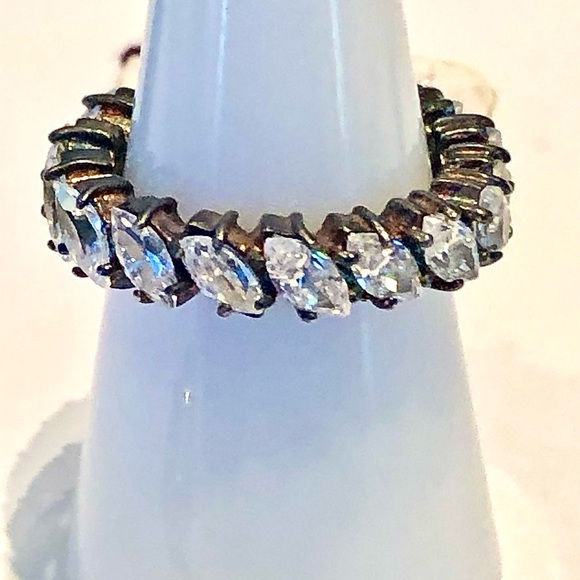 Vintage Antique Style Sterling Silver and Faux Diamond 2 Ring Set - Picture 5 of 11